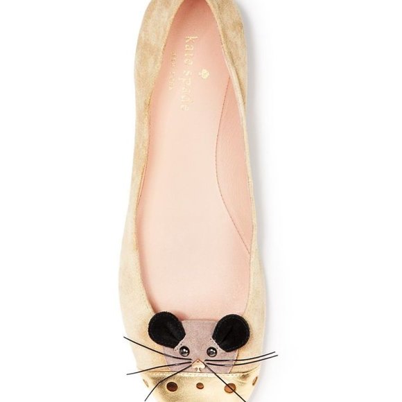 Kate Spade "Walt" Mouse Suede Tan Brown & Gold Flats Women's Size 9 - Picture 2 of 2